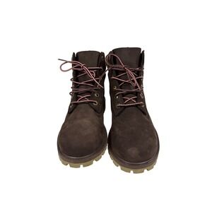 Timberland Boys Boots, Printed Pink Plaid Collar, Chocolate Brown, Size 6